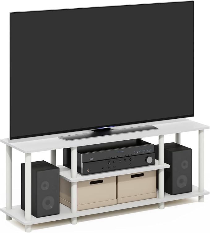 Furinno Turn-N-Tube TV Stand, 3-Tier Open Frame Rectangular Entertainment Center with Storage Shelf, TV Console for TV up to 50 Inch, Toolless Assembly, for Living Room, Bedroom, White by Furinno-FitsYourSpaceFitsYourBudget