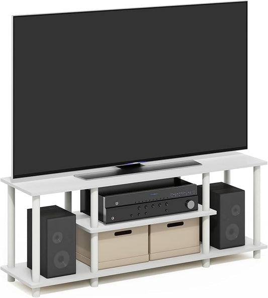 Furinno Turn-N-Tube TV Stand, 3-Tier Open Frame Rectangular Entertainment Center with Storage Shelf, TV Console for TV up to 50 Inch, Toolless Assembly, for Living Room, Bedroom, White by Furinno-FitsYourSpaceFitsYourBudget