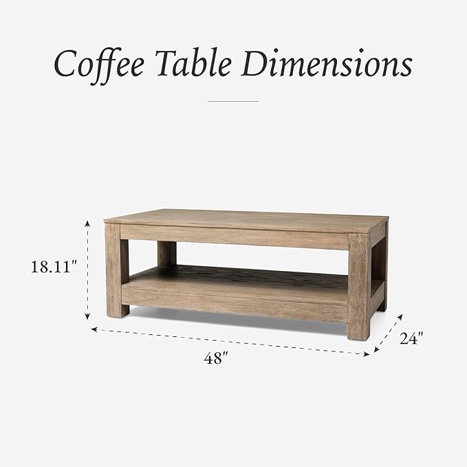 Maven Lane Paulo Coffee Table – 18 Inch Rectange Table with Storage – Grey Solid Wood – Ideal for Living Room and Lounge