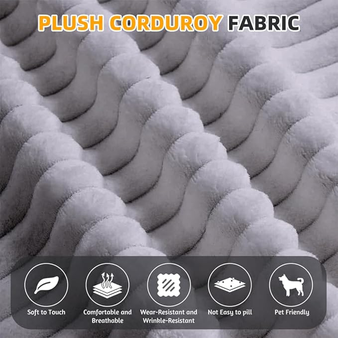 78.7" Convertible Sofa Bed, 2-in-1 Folding Floor Couch with 2 Pillows and Blanket, Plush Corduroy Fabric Sleeper Sofa for Living Room and Bedroom, No Assembly Required (Light Grey)