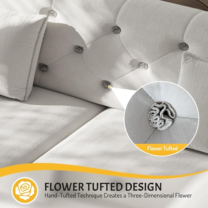ERYE 3-in-1 Foldable Sleeper Sofa Bed Velvet Fabric Loveseat Sofabed, 74-Inch Queen Loveseat Convertible Pull Out Sleeper Couch Bed with Flower Tufted Accent, Easy Assemble