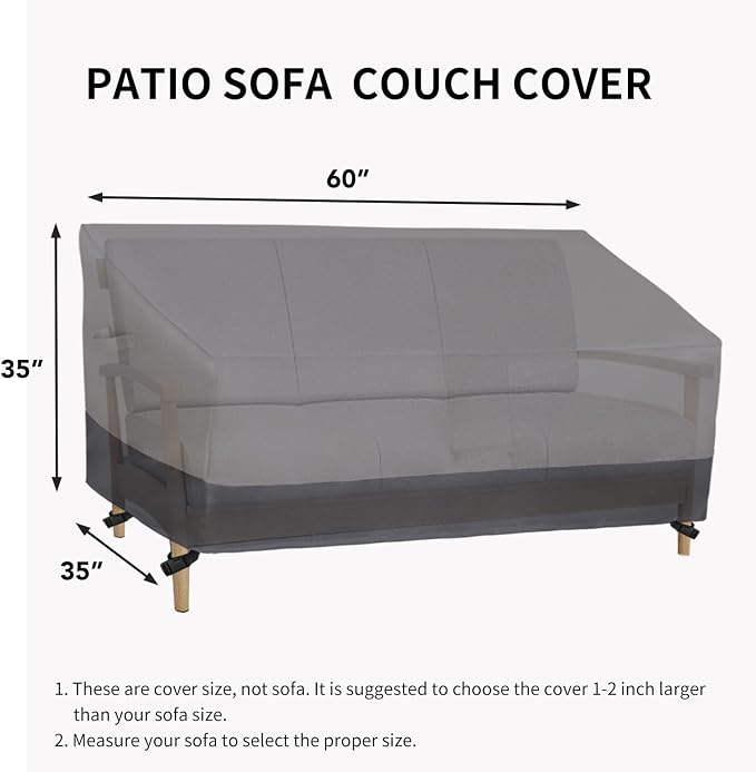 Easy-Going Waterproof Outdoor Sofa Cover - Heavy Duty 2 Seater Outdoor Loveseat - Windproof Patio Furniture with Air Vent (60Wx35Dx35H inch, Gray/Dark Gray) - Image 6