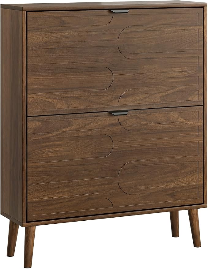 Shoe Cabinet Storage for Entryway with 2 Flip Drawers, Narrow Shoe Cabinet with Black Handles for Entryway, Hidden Slim Shoe Organizer Rack, 31.5" w x 9.45" D x 39" H - Image 7