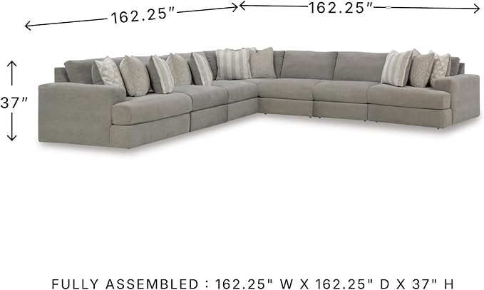 Signature Design by Ashley Casual Avaliyah L-Shape Symmetrical 7-Piece Sectional with Reversible Cushion and Armrest, Gray