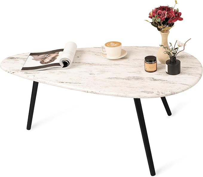 Coffee Table Modern Oval Coffee Tables Retro Center Table for Small Space Mid Century Rustic Accent Table for Living Room Home Office, Easy Assembly 22" D x 43" W x 18" H