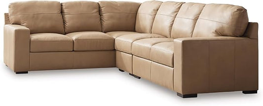 Signature Design by Ashley Bandon Modern Leather Match Left-Arm Facing 3-Piece Sectional with Removable Cushions and Armrest, Light Brown