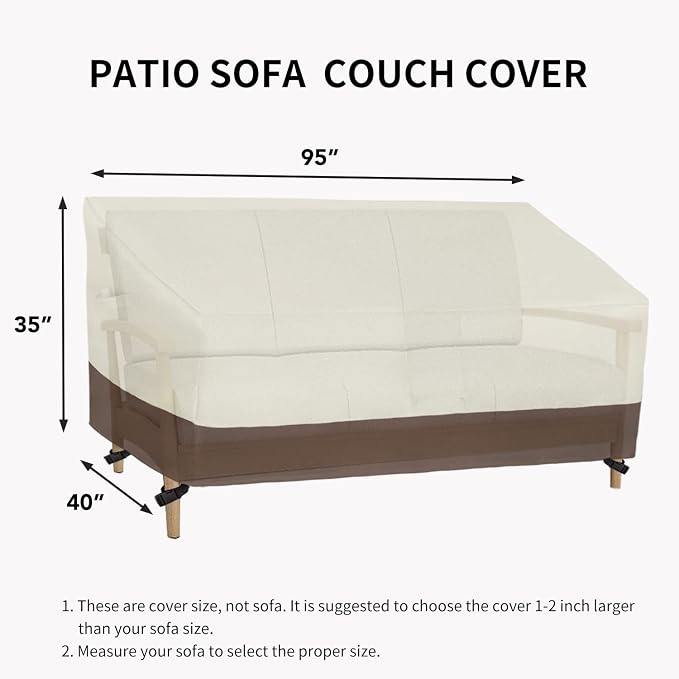 Easy-Going Waterproof Outdoor Couch Cover, Heavy Duty 3-Seater Patio Sofa Cover, Winchdproof Outdoor Furniture Cover with Air Vent (95Wx40Dx35H inch, Beige/Dark Brown) - Image 6