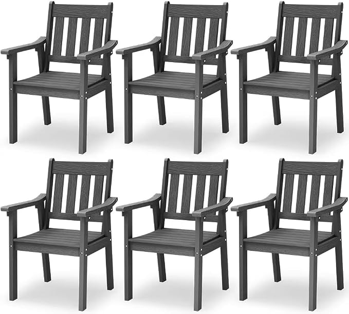 YEFU Patio Dining Chairs Set of 6: All Weather Outdoor Dining Chairs with Wide Curved Seat and Backrest - Outdoor Furniture Plastic for Outside Backyard/Garden/Porch/Deck 350lbs Capacity Grey by YEFU