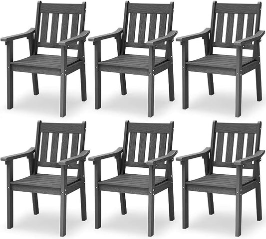 YEFU Patio Dining Chairs Set of 6: All Weather Outdoor Dining Chairs with Wide Curved Seat and Backrest - Outdoor Furniture Plastic for Outside Backyard/Garden/Porch/Deck 350lbs Capacity Grey by YEFU