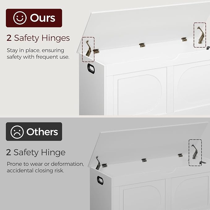 MAHANCRIS Storage Chest, 43.3” Toy Box, Entryway Storage Trunk, Shoe Bench with Storage, Engineered Wood Storage Cabinet with 2 Safety Hinges, Entrance Bench for Living Room, White SCWT2101 - Image 7