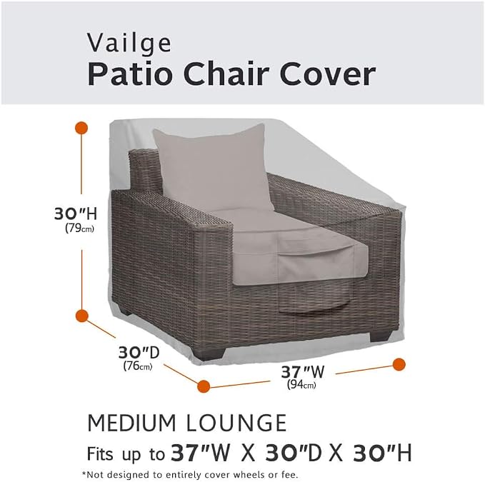 Vailge Patio Chair Covers, Lounge Deep Seat Cover, Heavy Duty and Waterproof Outdoor Lawn Patio Furniture Covers (Small, Grey) - Image 2