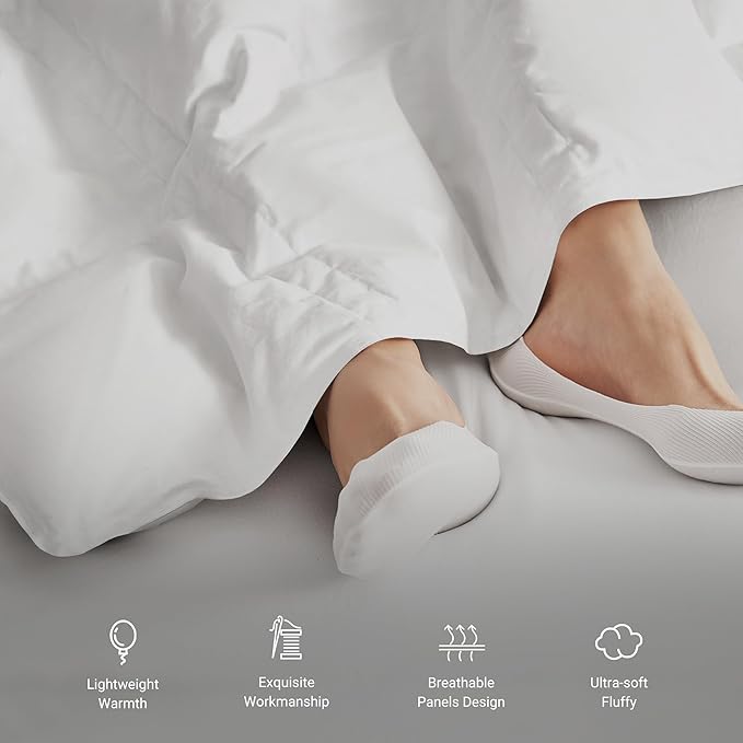 Hotel Grand White Goose Down Fiber Comforter Twin Size - Luxury Hotel Comforter Lightweight Duvet Insert Twin with Corner Loops - 2.5cm Breathable Panel for Summer and Hot Sleeper, 68" x 90"
