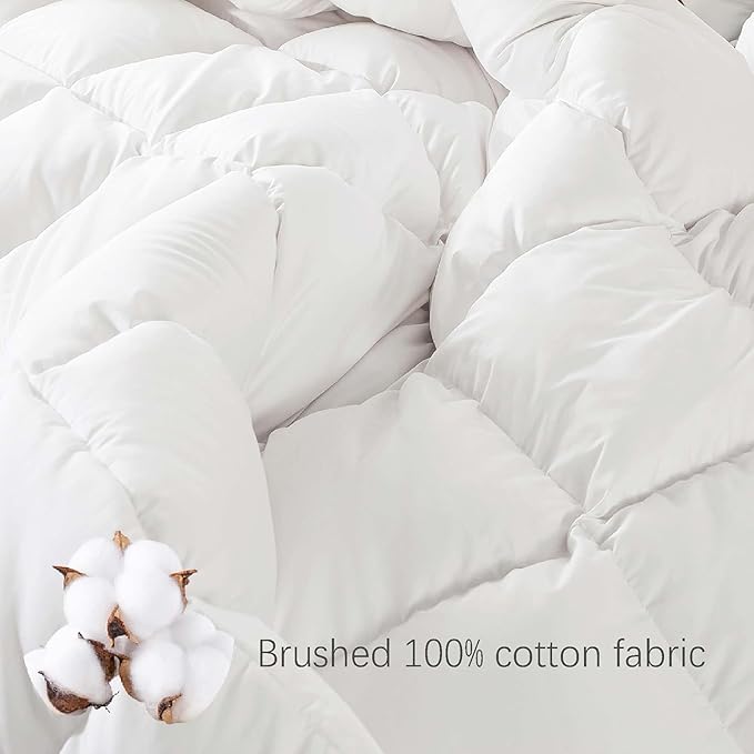 Puffy White Feather Comforter Oversize King with Feathers Down Fiber Filled, All Season Feather Duvet Insert, 100% Cotton Luxury Hotel Collection, 8 Corner Loops