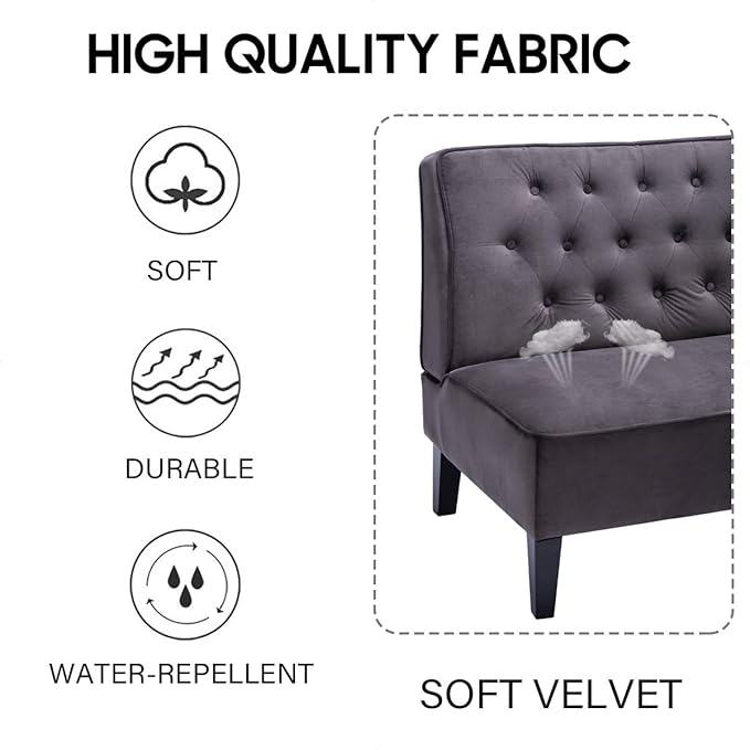Alunaune Upholstered Loveseat Couch for Living Room, Armless Bedroom Settee Small Love Seat Sofa Tufted Button Dining Room Bench - Dark Grey