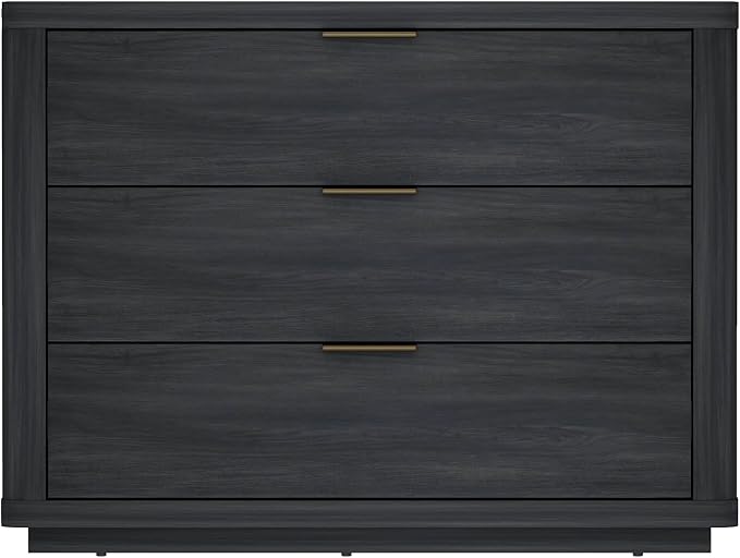 Manhattan Comfort Evelyn Nightstand with 3 Drawers, Minimalist Wood Grain Bedside Table with Rounded Corners and Raised Base, Modern End Table for Bedroom, Entryway, or Living Room in Charcoal Grey - Image 6