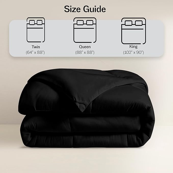 LUX Décor Queen Comforter – 88x88 Ultra-Soft Down Alternative Duvet Insert with Corner Tabs & Box Stitching, Hotel Quality Plush Microfiber Bedding, Oeko-TEX Certified - Black