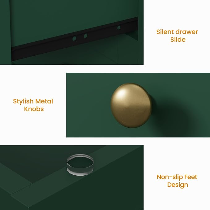 RoyalCraft Small 3 Drawer Dresser, Green Dresser for Bedroom, Wood Nightstand with Drawers, Modern Chest of Drawers for Closet, Living Room, Entryway - Image 5