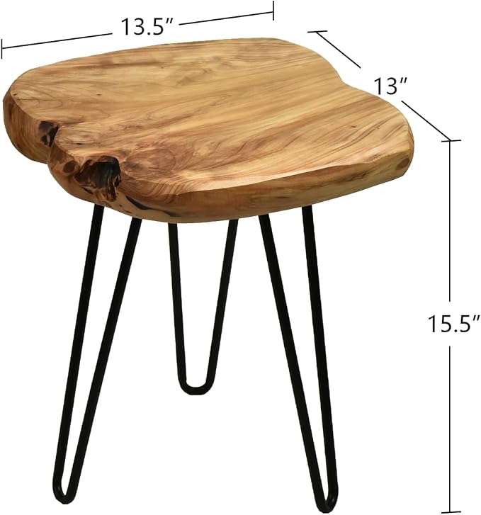 WELLAND Live Edge Side Table with Hairpin Legs, Natural Edge Side Table, Small Nightstand Wood, 15.5" Tall - Image 2