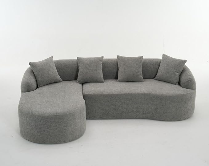 KEIKI L-Shaped Chenille Modular Sectional Couches with Chaise Lounge & 4 Pillows, 3 Seater Oversized Upholstered Luxury Plush Cloud Sofa for Living Room Apartment, Full Sponge Compression