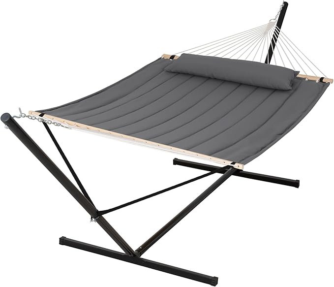 SUNCREAT Hammocks for Outside with 15 ft Stand, Stand Alone Hammock, 475 lbs Capacity, Dark Gray by SUNCREAT