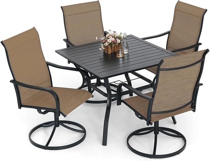 Anmutig 5-Piece Outdoor Dining Set, 35'' Square Table with 4 Swivel Chairs, All Weather Frame Furniture Set - Brown Style2 by Anmutig
