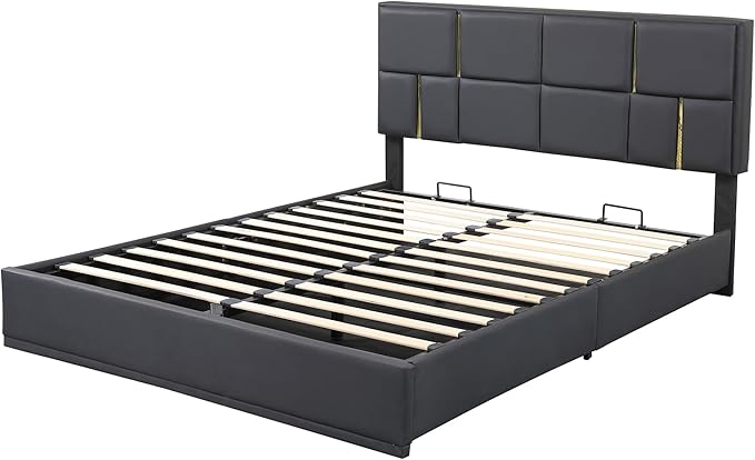 2 Piece Queen Size Bedroom Sets with Ottoman Hydraulic Storage Bed Frame with Headbaord and Storage Bench - Black