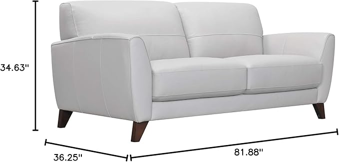 Armen Living Jedd Contemporary Sofa in Genuine Dove Grey Leather with Brown Wood Legs