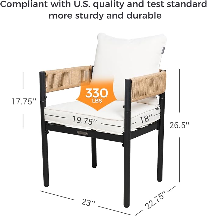 Grand patio Outdoor Dining Set, 7-Piece Patio Table and Chairs Set, Metal Woven Wicker Fixed Patio Chairs with Thickened Cushions & 1 Rectangular Woodgrain Dining Table with Umbrella Hole (Natural) - Image 5