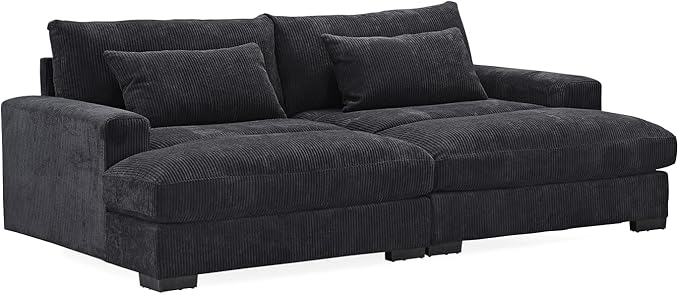 Luxe Sleeper Sofa with Soft Corduroy Upholstery, Double Chaise Design, Convertible to Twin Size Bed, Modern and Comfortable Living Room Couch, 89.9" Wide, Black