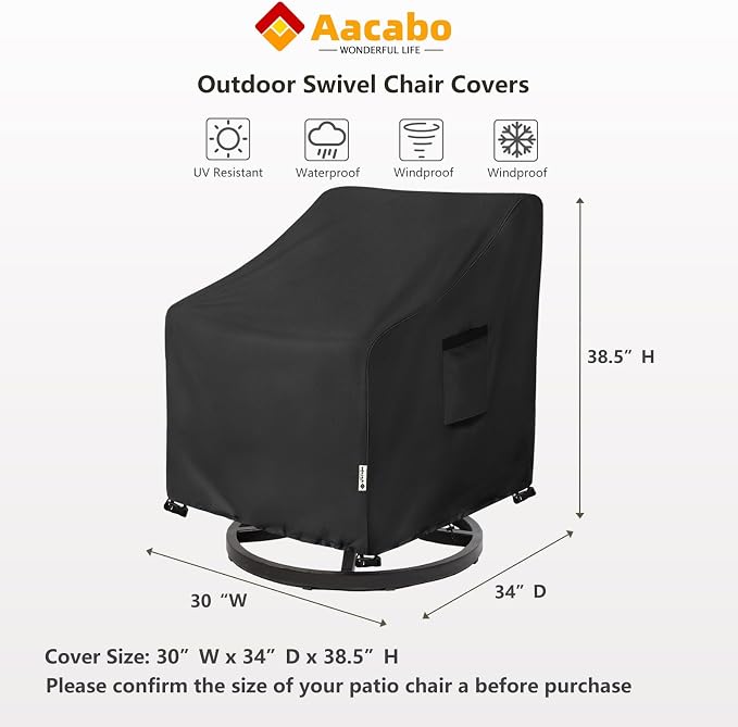 Patio Chair Covers Waterproof Patio Furniture Covers,30W x 34D x 38 H Inches Outdoor Swivel Chair Cover 4 Pack -Black - Image 3