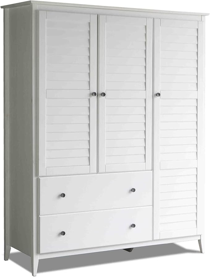 Grain Wood Furniture Greenport 3-Door Wardrobe, Brushed White