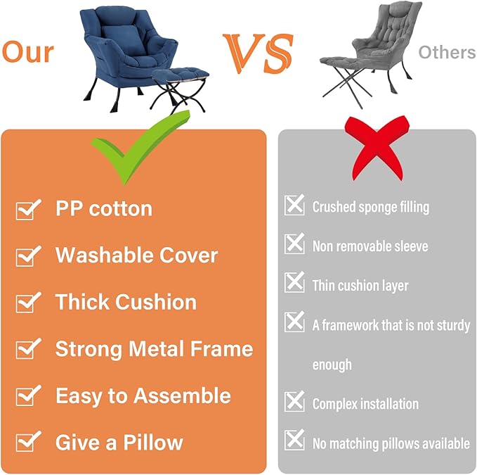 Lazy Chair with Ottoman, Reading Chair with a Pillow, Leisure Sofa Armchair with Ottoman, Large Accent Chair for Bedroom, Living Room, Dorm Room, Peach Royal Blue