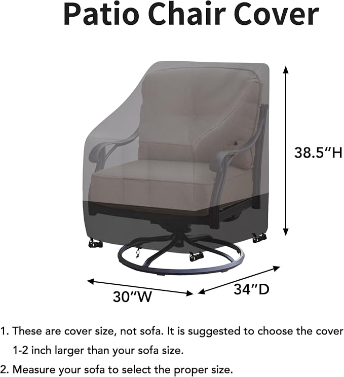 Easy-Going Outdoor Swivel Chair Cover Waterproof, Heavy Duty Patio Chair Cover, Windproof Outdoor Furniture Cover with Air Vent (2 Pack-30Wx34Dx38.5H inch, Gray/Black) - Image 4