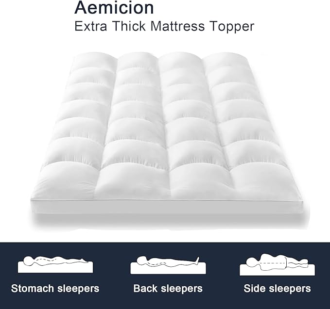 Aemicion Soft King Size Mattress Topper, Luxury Fluffy Cooling Mattress Pad for Back Pain Relief, Easy to Clean, Box Sewing Design, Deep Pockets Fit 8-21" Mattresses 76" x 80"