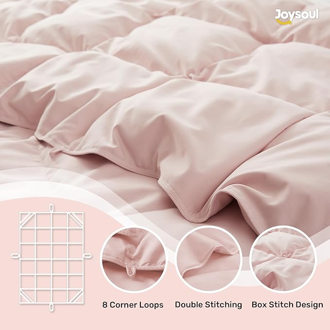 Joysoul Goose Feathers Fiber Comforter - Lightweight Ultra Soft Fabric Cover Breathable White Down Feather Fill, Pink Twin Size Duvet Insert (68" X 88")