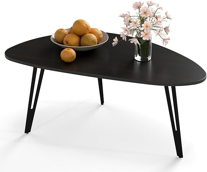 Manora Small Black Coffee Table, Modern Irregular Oval Wood Top with Tapered Metal Legs, Living Room Accent Table, 39.3"x21.6"x17" Low-Profile Table