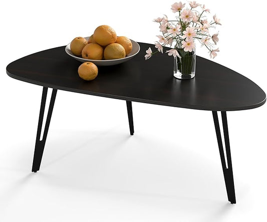 Manora Small Black Coffee Table, Modern Irregular Oval Wood Top with Tapered Metal Legs, Living Room Accent Table, 39.3"x21.6"x17" Low-Profile Table