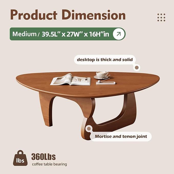 Mid Century Modern Coffee Table - Walnut Wooden Coffee Table for Living Room,Center Table Suitable for Bedroom Living Room Reception Office Tables (Walnut, Medium 39.5 * 27 * 16in)
