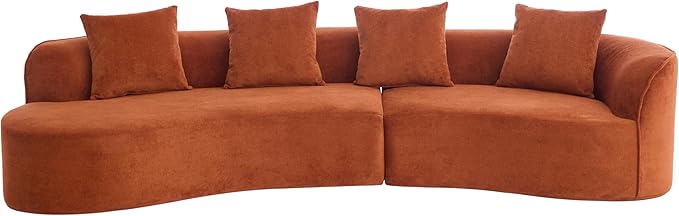 Christopher Knight Home Braebt 126" Modular Sofa with 4 Throw Pillows, Curved 5-Seater Large Sofa Couches, Comfy Upholstered Sectional Cloud Couch for Living Room, No Assembly Required, Dark Orange
