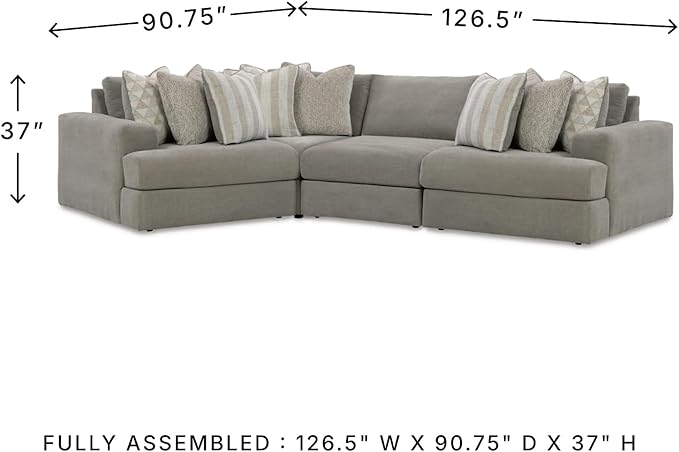 Signature Design by Ashley Casual Avaliyah Curved Left-Arm Facing 4-Piece Sectional with Reversible Cushion and Armrest, Gray