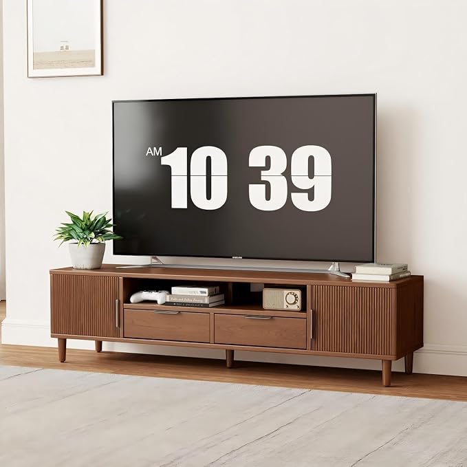 CycleCrew Mid Century Modern TV Stand for TVs Up to 70 in- Wooden Fluted Entertainment Center Low Profile TV Console with 2 Cabinet, Drawers and Shelf, Media Console for Living Room - Image 5