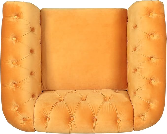 LEVNARY Velvet Chesterfield Armchair, Modern Sofa Chair with Button Tufted Backrest, Tufted Upholstered Rolled Chair for Home Reading Room (Yellow)