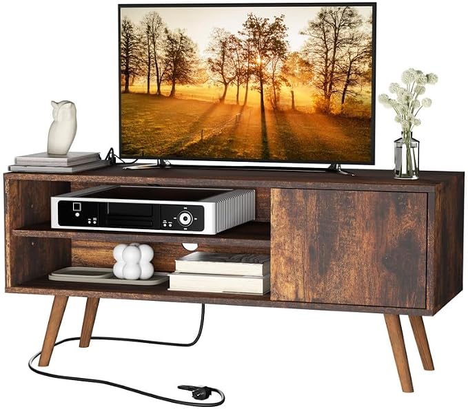 Cozy Castle TV Stand for 48-55 Inch TV, Mid Century Modern Entertainment Center with Storage Cabinet, TV Media Console with Charging Station for Living Room (Brown, 43.3" W x 15.7" D x 19.5" H) - Image 4