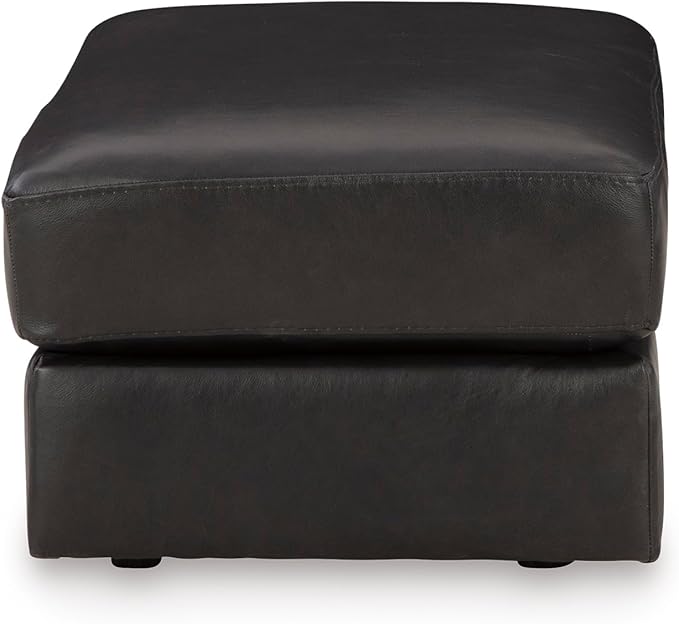 Signature Design by Ashley Amiata Contemporary Firmly Cushioned Leather Rectangular Ottoman, Black