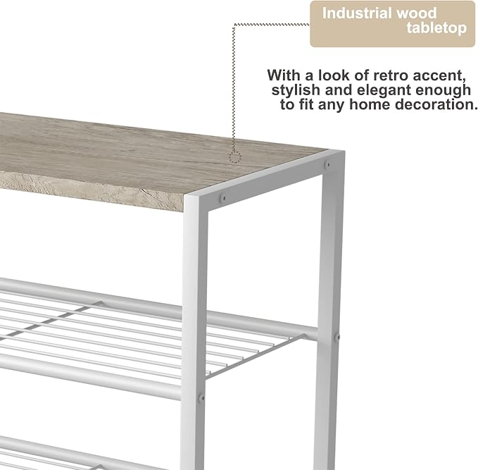HOMEFORT 4-Tier Shoe Rack, Modern Industrial Shoe Storage Tower, Narrow Shoe Organizer for Closet Entryway, Small Shoe Rack Table with Durable Metal Shelves and MDF Top, White Oak - Image 7