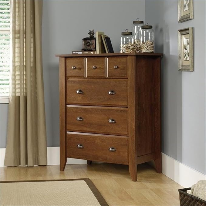 Home Square 4 Piece Bedroom Set with Dresser Chest and 2 Nightstands in Oiled Oak