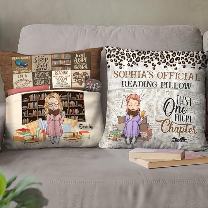 Custom Pocket Pillow, Personalized Bookish Gifts for Book Lovers, Booknerds, Bookworms, Reading Helps Your Mind Bloom, Birthday Librarian Gift for Women Teacher Students, Book Club Gifts