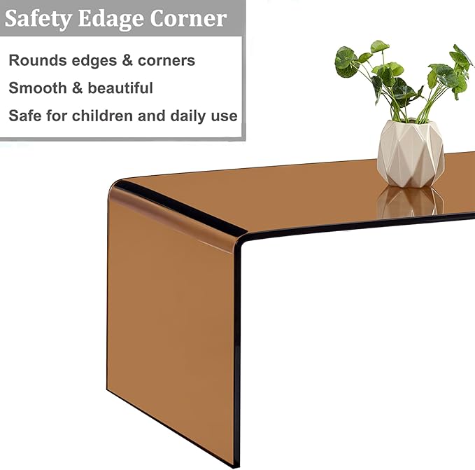Glass Coffee Table, Modern Amber Coffee Tables for Living Room, Small Rectangle Tempered Glass Waterfall Sofa End Table, 39.4" x 19.7" x 13.78“