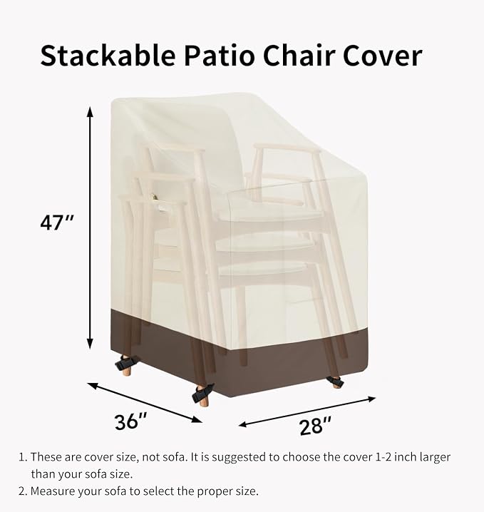 Easy-Going Heavy Duty Outdoor Stackable Chair Cover, Waterproof Patio Chair Cover, Windproof Outdoor Furniture Cover with Air Vent (1 Pack-28Wx36Dx47H inch, Beige/Dark Brown) - Image 6