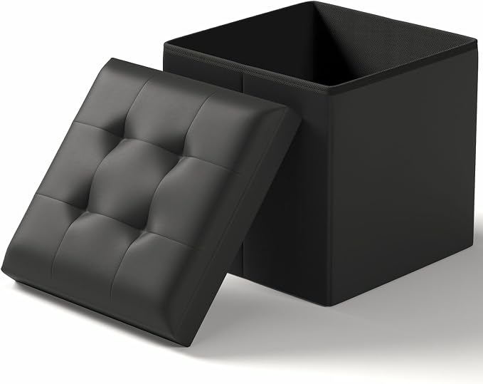OS MOTOR Folding Storage Ottoman Bench, Multi-Functional Ottoman Foot Rest, End of Bed Bench, Storage Chest for Living Room, Bedroom, Hallway, Entryway, Holds Up to 300 lbs (Black, 15 Inches) by OSMOTORHOME